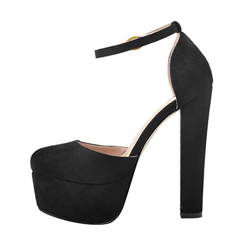 Only maker Damen Riemchenpumps Mary Jane Schuhe Plateau Pumps Block High Heels Wildlederoptik Schwarz 46 EU von Only maker