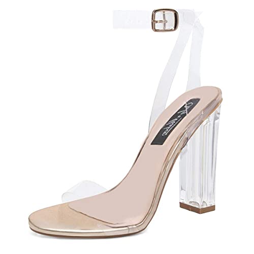 Only maker Damen Slingback Knöchelriemchen Sandaletten mit Block Absatz aus Plexiglas Gold 38 EU von Only maker