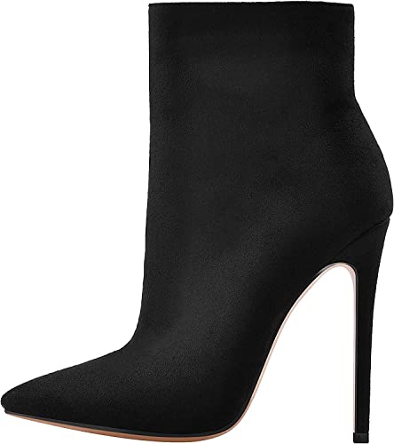 Only maker Damen Spitz Stiefeletten Stiletto Ankle Boots Pointed Toe Elegante Winterschuhe Veloursoptik Schwarz 37 EU von Only maker