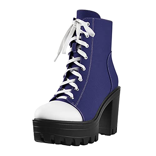 Only maker Damen Sportliche Stiefeletten Plateau Canvas Ankle Boots Blockabsatz Blau 44 EU von Only maker