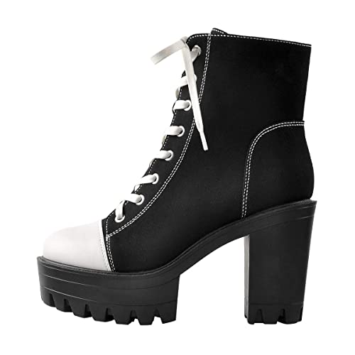 Only maker Damen Sportliche Stiefeletten mit Profilsohle Blockabsatz Canvas Schwarz 38 EU von Only maker