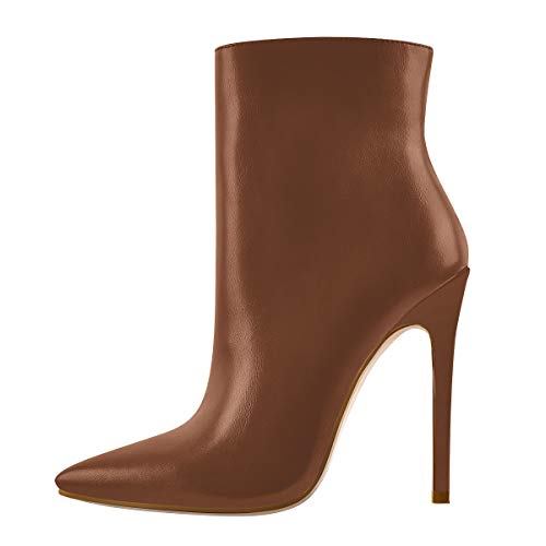 Only maker Damen Stiefel Kurzschaft Knöchelhohe Spitze Stiefeletten mit Pfennigabsatz Ankle Boots Cognac 41 EU von Only maker