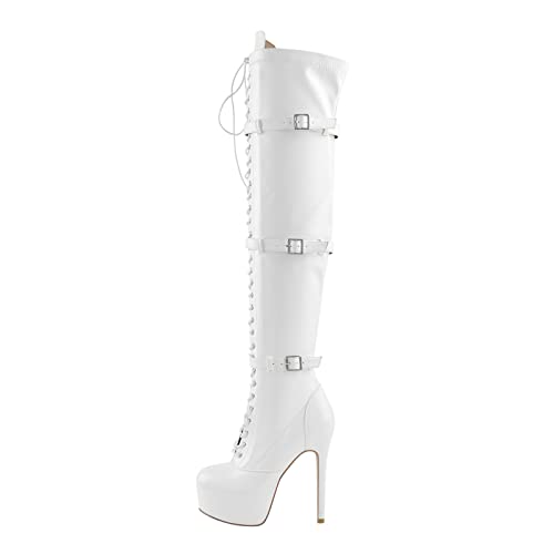 Only maker Damen Stiefel Overknee High Heels Plateau Stiletto Absatz Warm Gefütter Winter Schuhe Weiß 36 EU von Only maker