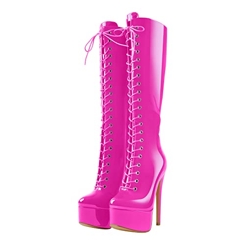 Only maker Damen Stiefel Plateau Kniehoch Schnürstiefel Langschaft mit Stiletto Absatz Reißverschluss Lack Rosa 40 EU Only maker Damen Stiefel Plateau Kniehoch Schnürstiefel Langschaft mit Stiletto Absatz Reißverschluss Lack Rosa 40 EU von Only maker