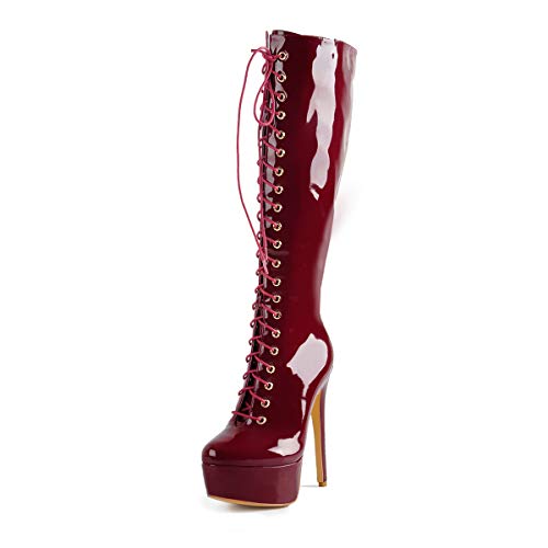 Only maker Damen Stiefel Plateau Kniehoch Schnürstiefel Langschaft mit Stiletto Absatz Reißverschluss Lack Weinrot 45 EU Only maker Damen Stiefel Plateau Kniehoch Schnürstiefel Langschaft mit Stiletto Absatz Reißverschluss Lack Weinrot 45 EU von Only maker