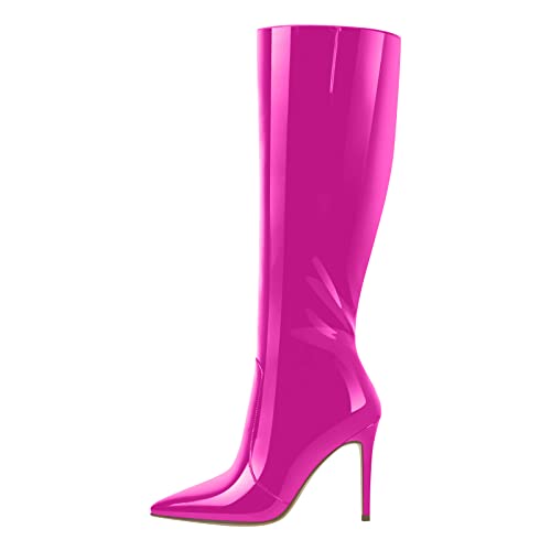 Only maker Damen Stiefel Spitze High Heels Boots mit Reißverschluss Stiletto Absatz Lackleder Viva Magenta 41 EU von Only maker