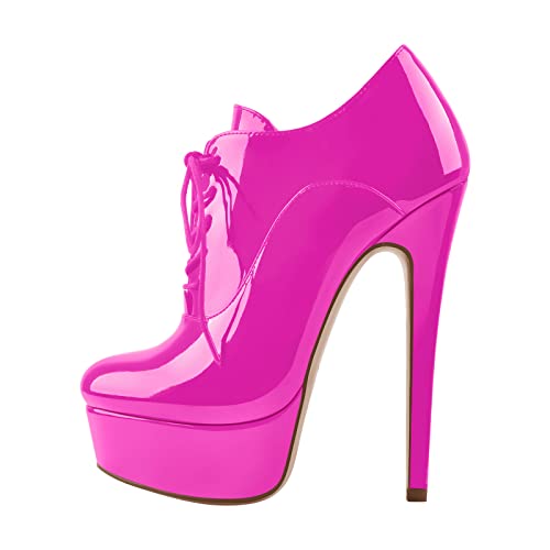 Only maker Damen Stiefeletten Ankle Boots Plateau Schnürstiefelette Knöchelstiefel Stiletto Schnürpumps Flanell Rosa Viva magenta 46 EU von Only maker