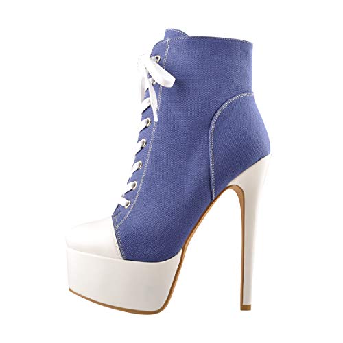 Only maker Damen Stiefeletten Plateau Knöchel Stiefel Warm Gefüttert Schnürstiefeletten mit Stilettoabsatz Canvas Blau 37 EU Only maker Damen Stiefeletten Plateau Knöchel Stiefel Warm Gefüttert Schnürstiefeletten mit Stilettoabsatz Canvas Blau 37 EU von Only maker