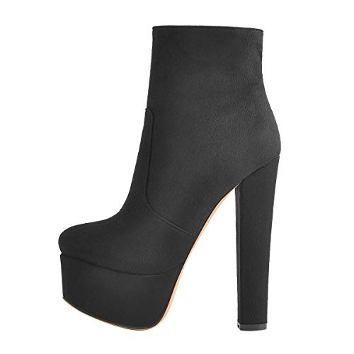 Only maker Damen Stiefeletten Reißverschluss Plattform Blockabsatz Kurze Stiefel Winter Warme Ankle Boots Flanell Schwarz EU 45 von Only maker