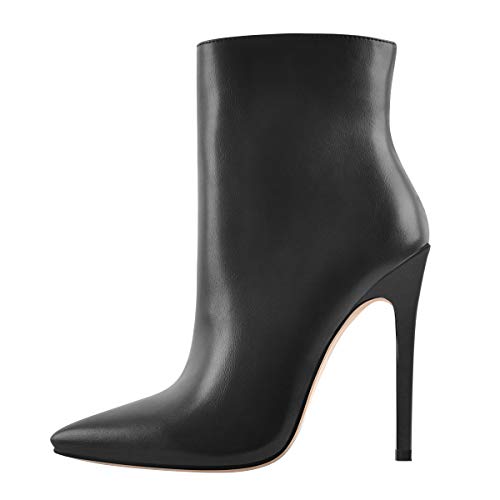 Only maker Damen Stiefeletten Spitze High Heels Reißverschluss Stiletto Knöchel Stiefel Ankle Booties Kunstleder Schwarz 37 EU von Only maker