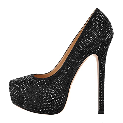 Only maker Damen Strasssteinen Plateau Schwarz Pumps Stiletto Glitter Rund EU 40 von Only maker