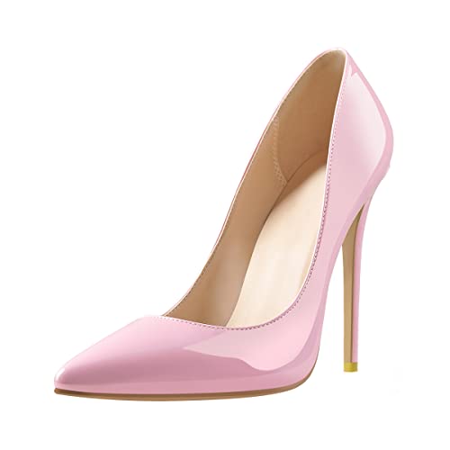 Only maker Frauen High Heels Stilettos Damen Klassische Pumps Elegant Damenschuhe Candy Pink Lack Optik 44 EU von Only maker