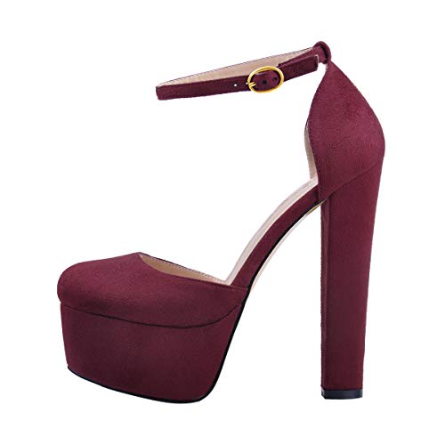 Only maker Frauen Mary Jane Halbschuhe Damen Plateau Pumps Flanell Bordeaux 37 EU von Only maker