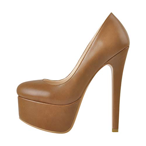Only maker Frauen Plateau Pumps Klassische High Heels mit Stiletto Absatz Modische Braun 39 EU von Only maker