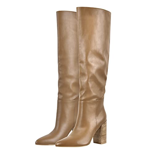 Only maker Langschaft Stiefel mit Blockabsatz Damenschuhe Long Boots Kniehohe Stiefel Absatzstiefel Cognac EU 40 von Only maker