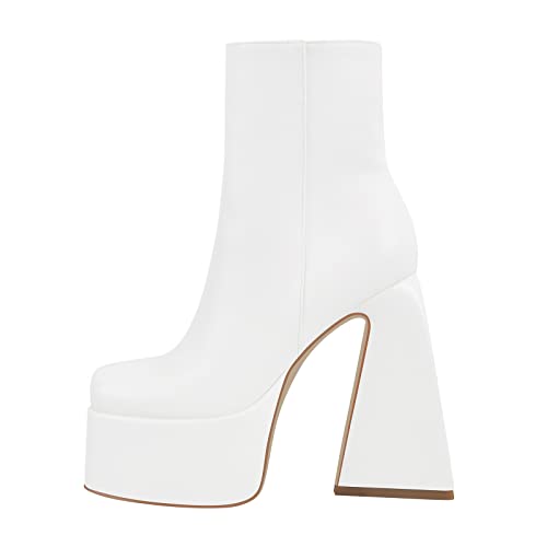 Only maker Plateau Halbstiefel mit Absatz Damenschuhe Elegant Cool Chunky Heels Booties Weiß für Hochzeit Party Fest White EU 43 von Only maker