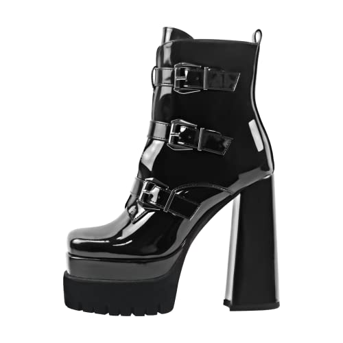 Only maker Plattform Ankle Boots High Heels with Chunky Heels Ankle Buckles Glitter Booties Black EU 45 von Only maker
