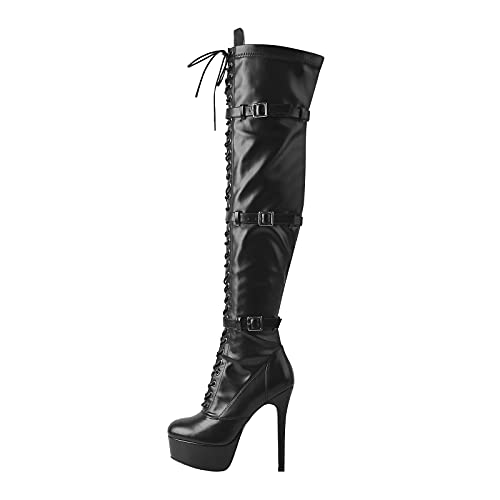 Only maker Schnürstiefel für Damen Elastische Stiefel Overknees Plateau High Heels Elegante Damenschuhe Lederimitat Schwarz 46 EU Only maker Schnürstiefel für Damen Elastische Stiefel Overknees Plateau High Heels Elegante Damenschuhe Lederimitat Schwarz 46 EU von Only maker