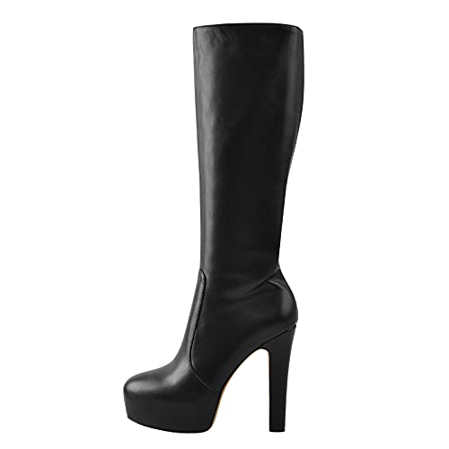 Only maker Women's Plattform Long Boots with Chunky Heels High Boots Comfortable Shoes Black EU 35 von Only maker