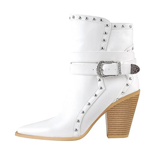 Only maker Women's Pointed Toe Cowboy Boots with Chunky Heels Ankle Buckles Rivets Wooden Heels Boots Winetr Spring shoes Weiß EU 38 Only maker Women's Pointed Toe Cowboy Boots with Chunky Heels Ankle Buckles Rivets Wooden Heels Boots Winetr Spring shoes Weiß EU 38 von Only maker