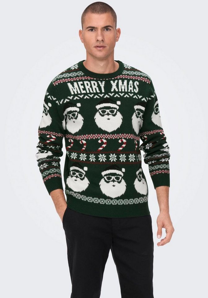 ONLY & SONS Rundhalspullover ONSXMAS SANTA JAQ REG CREW KNIT 3994 von Only & Sons