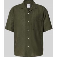 Only & Sons Relaxed Fit Freizeithemd aus Baumwoll-Leinen-Mix Modell 'CAIDEN' in Dunkelgruen, Größe M von Only & Sons