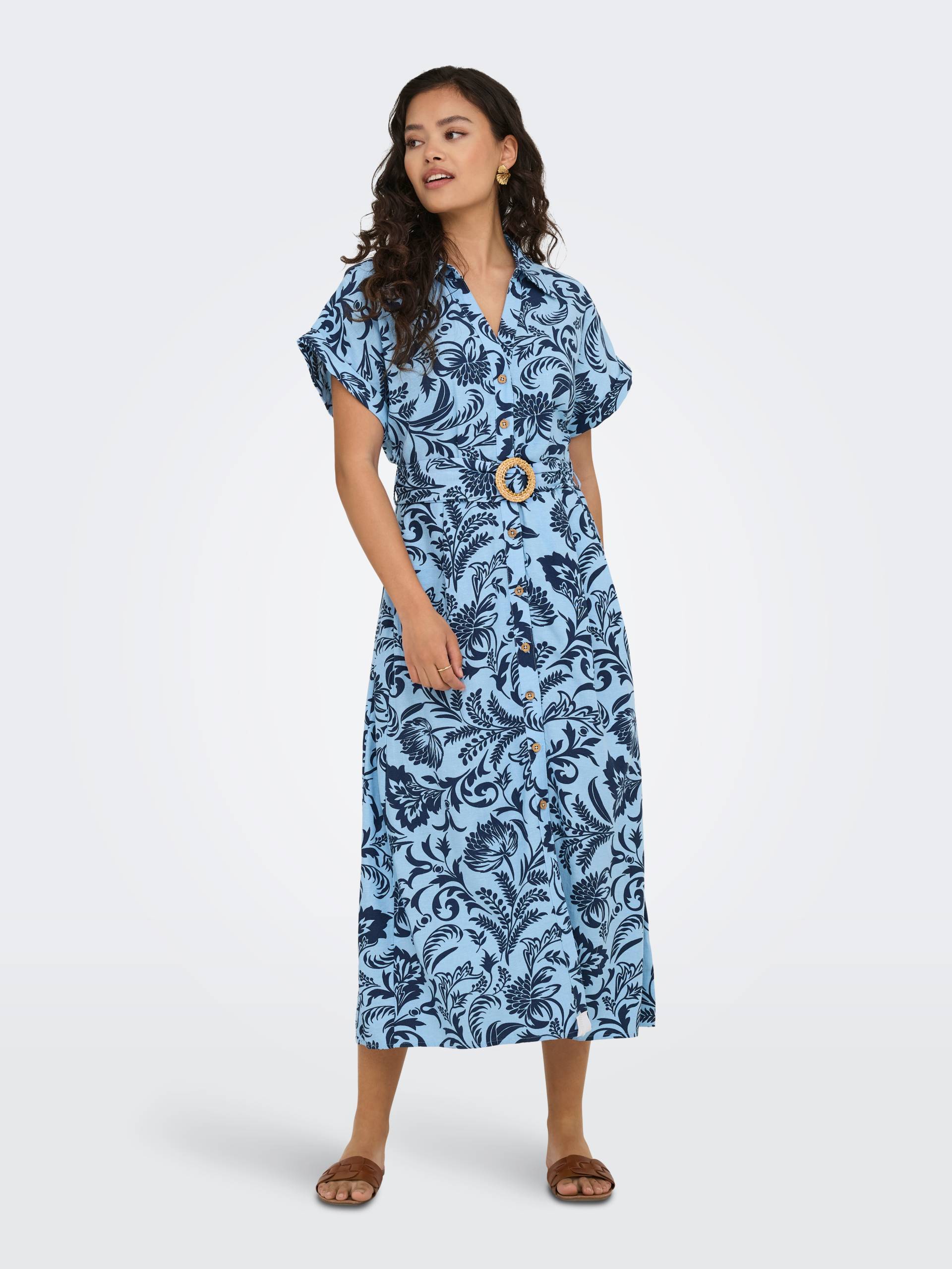 ONLY Hemdblusenkleid "ONLJAKIRI LINEN SS MIDI SHIRT DRESS WVN", Sommerkleid von Only