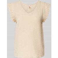 Only Blusenshirt in unifarbenem Design Modell 'THYRA' in Sand, Größe L von Only