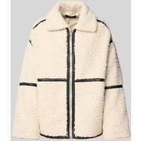 Only Boxy Fit Teddyjacken mit Leder-Details Modell 'PARIS' in Offwhite Melange, Größe M von Only