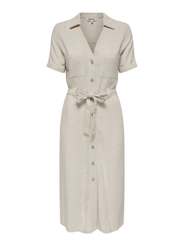 Only Kleid knielang - ONLSIESTA SS LIN BL SHIRT DRESS PNT NOOS - XS bis XL - für Damen - Größe XS - beige von Only