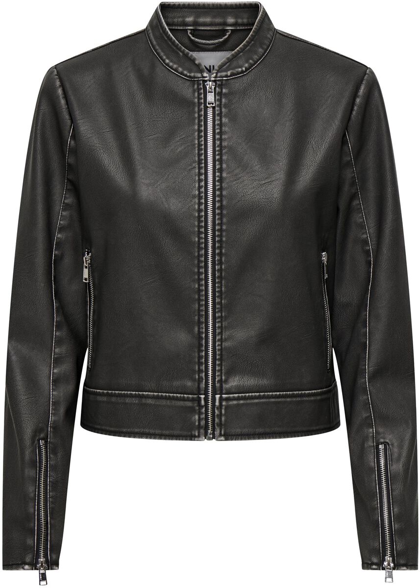 Only Kunstlederjacke - Onlmindy Faux Leather Washed Jacket - XS bis XL - für Damen - Größe L - schwarz von Only