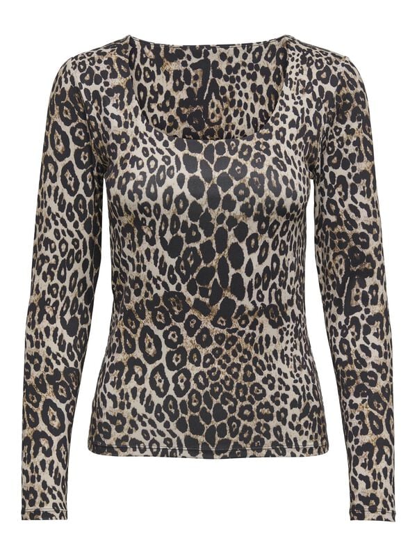 Only Langarmshirt - ONLLONE AOP L/S TWO WAY TOP JRS - XS bis S - für Damen - Größe XS - leopard von Only