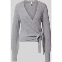 Only Regular Fit Strickjacke mit Rippenmuster Modell 'AMANDA' in Hellgrau Melange, Größe M von Only