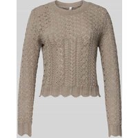 Only Regular Fit Strickpullover aus Struktur Strick Modell 'SAGA' in Sand, Größe M von Only