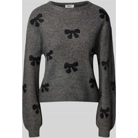 Only Regular Fit Strickpullover mit Allover-Muster Modell 'BORA' in Hellgrau, Größe M von Only