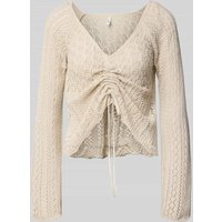 Only Regular Fit Strickpullover mit Raffung Modell 'NOLA' in Ecru Melange, Größe M von Only