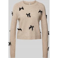 Only Regular Fit Strickpullover mit Schleifendetails Modell 'NOELLE' in Sand, Größe XL von Only