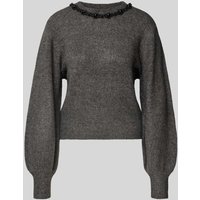 Only Regular Fit Strickpullover mit Schmucksteinbesatz Modell 'ELSA' in Mittelgrau Melange, Größe XS von Only