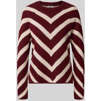 Only Regular Fit Strickpullover mit Streifenmuster Modell 'ELIZA' in Bordeaux, Größe M von Only