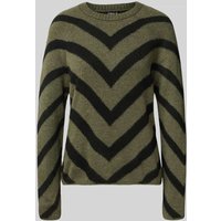 Only Regular Fit Strickpullover mit Streifenmuster Modell 'ELIZA' in Oliv Melange, Größe M von Only