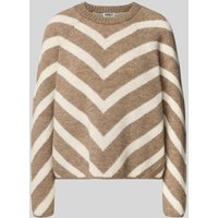 Only Regular Fit Strickpullover mit Streifenmuster Modell 'ELIZA' in Sand Melange, Größe M von Only
