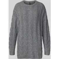 Only Regular Fit Strickpullover mit Strukturmuster Modell 'JEANETTE' in Mittelgrau Melange, Größe L von Only