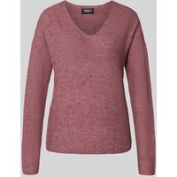 Only Regular Fit Strickpullover mit V-Ausschnitt Modell 'CAMILLA' in Altrosa Melange, Größe S von Only