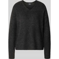 Only Regular Fit Strickpullover mit V-Ausschnitt Modell 'CAMILLA' in Anthrazit Melange, Größe XS von Only