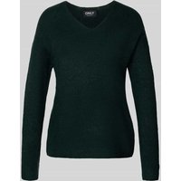 Only Regular Fit Strickpullover mit V-Ausschnitt Modell 'CAMILLA' in Dunkelgruen, Größe M von Only