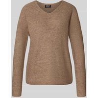 Only Regular Fit Strickpullover mit V-Ausschnitt Modell 'CAMILLA' in Taupe Melange, Größe L von Only