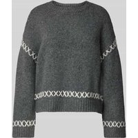 Only Regular Fit Strickpullover mit gerippten Abschlüssen Modell 'AMANDA' in Anthrazit Melange, Größe M von Only