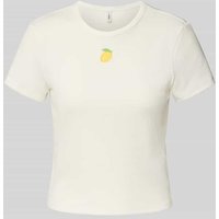 Only Regular Fit T-Shirt in Rippoptik Modell 'DANIELLA' in Offwhite, Größe M von Only