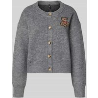 Only Relaxed Fit Strickjacke mit Motiv-Print Modell 'TEDDY' in Hellgrau Melange, Größe S von Only