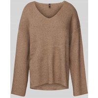 Only Relaxed Fit Strickpullover mit Viskose und hohen Seitenschlitzen Modell 'KATIA' in Hazel Melange, Größe L von Only